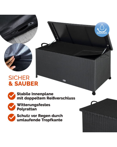 Gartenbox Polyrattan 270L Schwarz mit Rollen